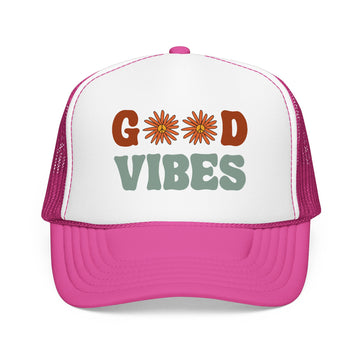 Buy hot-pink-white-hot-pink Good Vibes Trucker Hat Boho