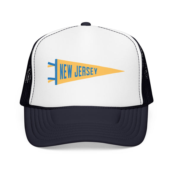 New Jersey Pennant Trucker Hat — Retro Flag Foam Cap