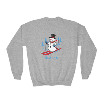 Alaska Youth Crewneck Sweatshirt - Ski Snowman Unisex Kid's Alaska Sweatshirt - 0