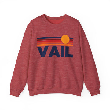 Buy heather-sport-scarlet-red Vail, Colorado Sweatshirt Retro Sun Unisex - Vail Vintage Inspired Warm Pullover Jumper