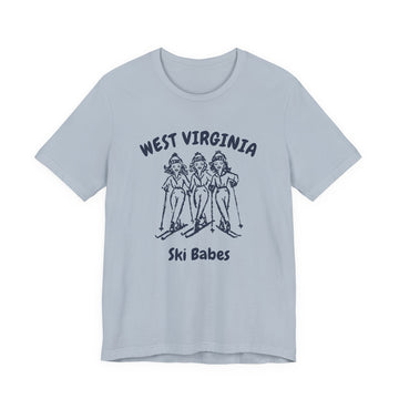 Buy light-blue West Virginia Ski Babes T‑Shirt — Retro Skiing Graphic Tee