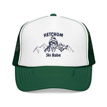 Buy kelly-white-kelly Ketchum, Idaho Ski Babe Trucker Hat — Foam Mesh Cap