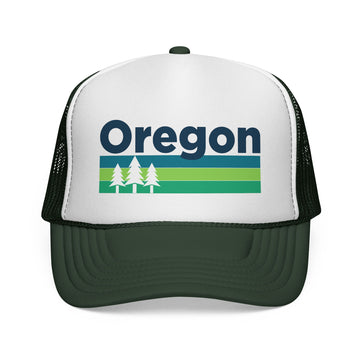 Buy dark-green Oregon Retro Trees Trucker Hat - Vintage Style Oregon Cap