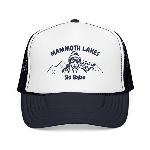Mammoth Lakes, California Ski Babe Trucker Hat — Foam Mesh Cap