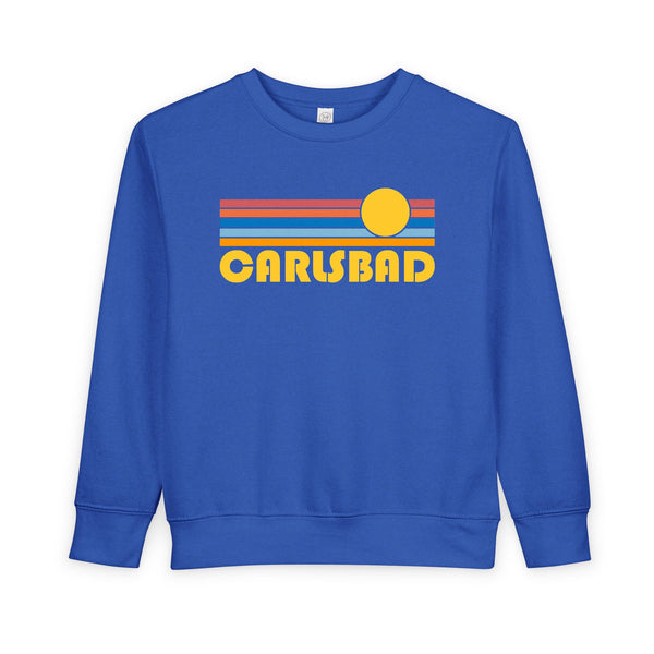 Carlsbad, California Toddler Sweatshirt - Retro Sun Carlsbad Toddler Crewneck Sweatshirt