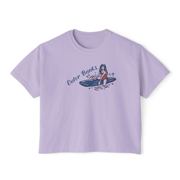 Outer Banks, North Carolina Surfer Girl Tee | 100% Cotton Women's Boxy Tee