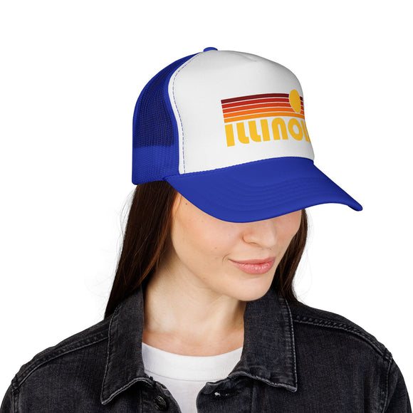 Illinois Retro Sun Trucker Hat - Vintage Style Illinois Cap