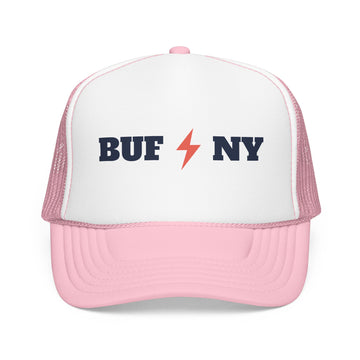 Buy light-pink-white Buffalo, New York Retro Trucker Hat - Lightning Foam Cap - Lightning