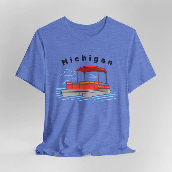 Michigan T Shirt - Retro Pontoon Boat Michigan Tee