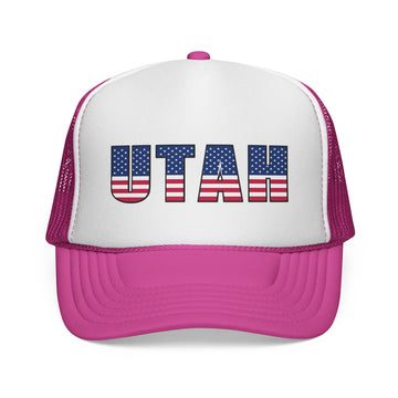 Buy pink Utah Stars and Stripes Trucker Hat | Patriotic State Flag Cap