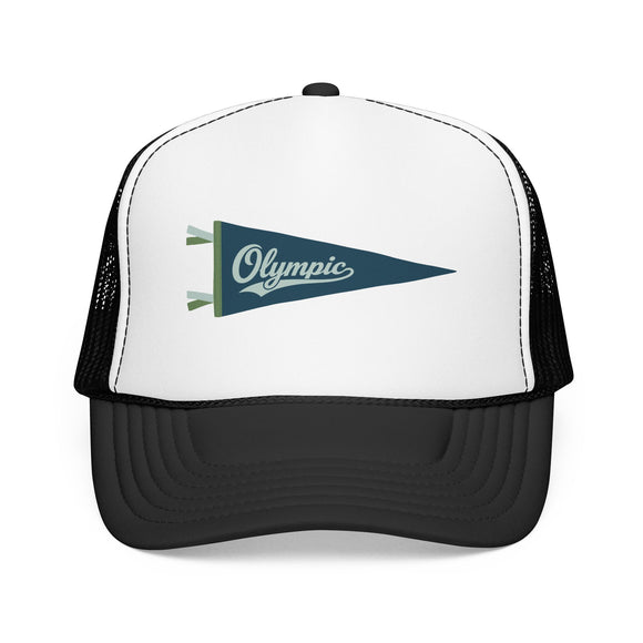 Olympic National Park Pennant Trucker Hat — Vintage Foam Mesh Cap