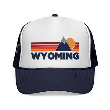 Buy dark-navy Wyoming Retro Mountains Trucker Hat - Vintage Style Wyoming Cap