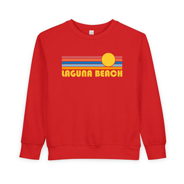Buy red Laguna Beach, California Toddler Sweatshirt - Retro Sun Laguna Beach Toddler Crewneck Sweatshirt