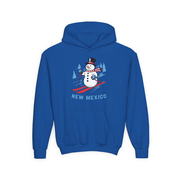 New Mexico Youth Hoodie - Skiing Snowman Kids New Mexico Hooded Sweatshirt