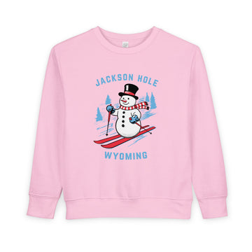 Buy pink Jackson Hole, Wyoming Toddler Sweatshirt - Skiing Snowman Jackson Hole Toddler Crewneck Sweatshirt