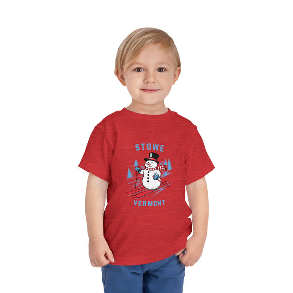 Stowe, Vermont Toddler Skiing Snowman Graphic Tee - Kids Stowe Shirt