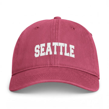 Buy crimson Seattle, Washington Washed Baseball Cap - Vintage Coastal Comfort Colors