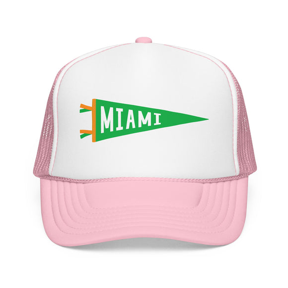 Miami, Florida Pennant Trucker Hat — Retro Flag Foam Cap