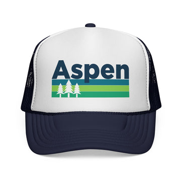 Buy dark-navy Aspen, Colorado Retro Trees Trucker Hat - Vintage Style Aspen Cap