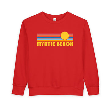 Buy red Myrtle Beach, South Carolina Toddler Sweatshirt - Retro Sun Myrtle Beach Toddler Crewneck Sweatshirt