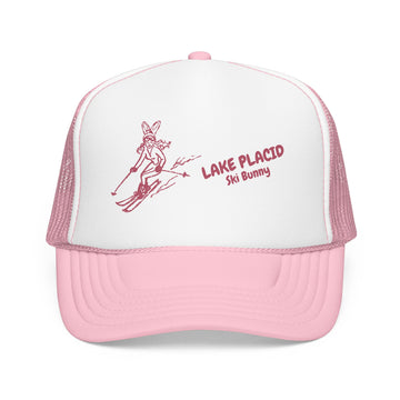 Buy light-pink-white Lake Placid, New York Ski Bunny Foam Trucker Hat