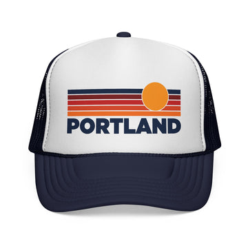 Buy dark-navy Portland, Oregon Retro Sun Trucker Hat - Vintage Style Portland Cap