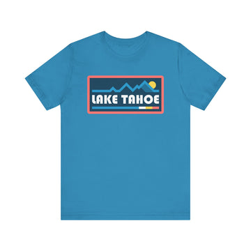 Buy aqua Lake Tahoe, California T Shirt - Retro Graphic Tee - Mountain Box Patch