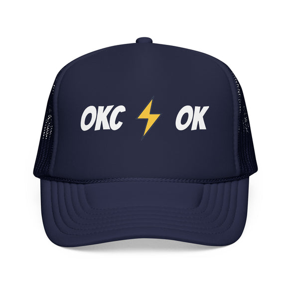 Oklahoma City, Oklahoma Retro Trucker Hat - Lightning Foam Cap - Lightning Black