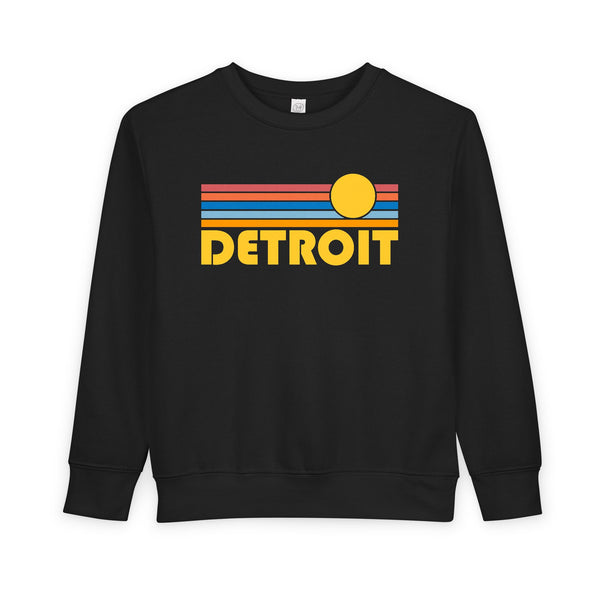 Detroit, Michigan Toddler Sweatshirt - Retro Sun Detroit Toddler Crewneck Sweatshirt