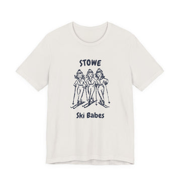Buy vintage-white Stowe, Vermont Ski Babes T‑Shirt — Retro Skiing Graphic Tee