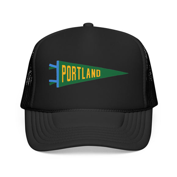 Portland, Oregon Pennant Trucker Hat — Retro Flag Foam Cap