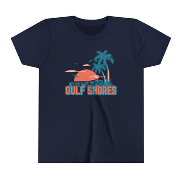 Buy navy Gulf Shores, Alabama Youth Shirt - Retro Palm Tree Gulf Shores Kid's T-Shirt