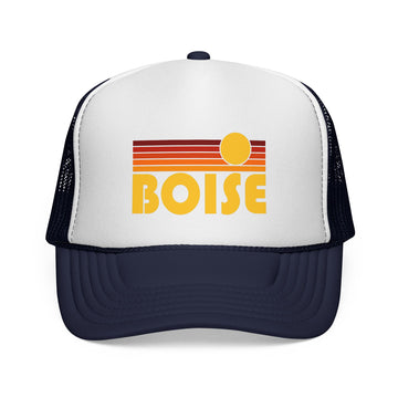 Buy dark-navy Boise, Idaho Retro Sun Trucker Hat - Vintage Style Boise Cap