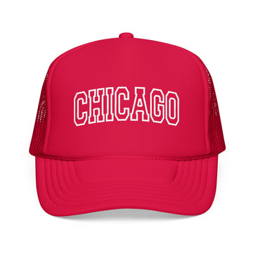 Buy red Chicago, Illinois Trucker Hat — Vintage College Foam Mesh Chicago Cap