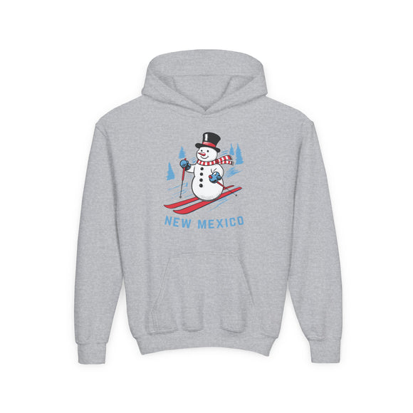 New Mexico Youth Hoodie - Skiing Snowman Kids New Mexico Hooded Sweatshirt