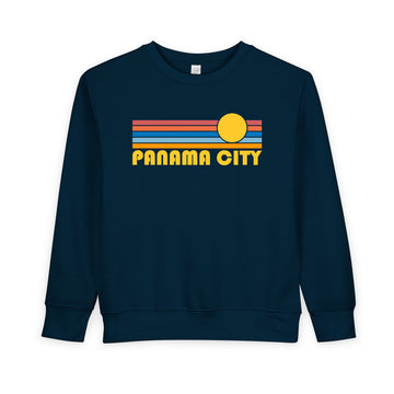 Buy navy Panama City, Florida Toddler Sweatshirt - Retro Sun Panama City Toddler Crewneck Sweatshirt