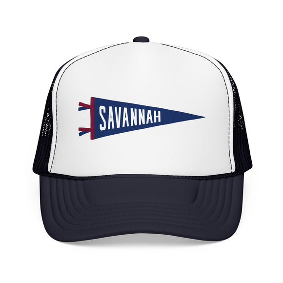 Savannah, Georgia Pennant Trucker Hat — Retro Flag Foam Cap