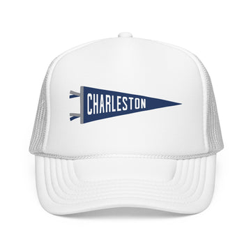 Buy white Charleston, South Carolina Pennant Trucker Hat — Retro Flag Foam Cap