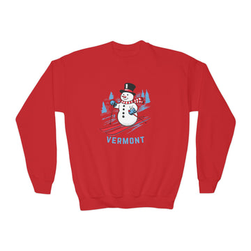 Buy red Vermont Youth Crewneck Sweatshirt - Ski Snowman Unisex Kid's Vermont Sweatshirt