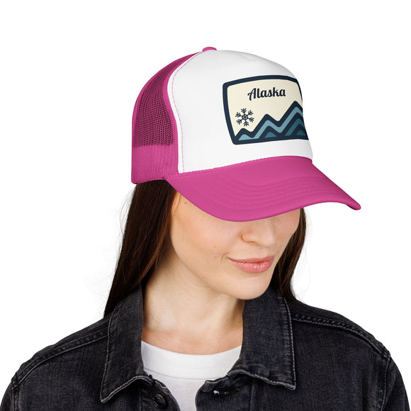 Alaska Retro Mountain Foam Trucker Hat — Vintage Snowflake