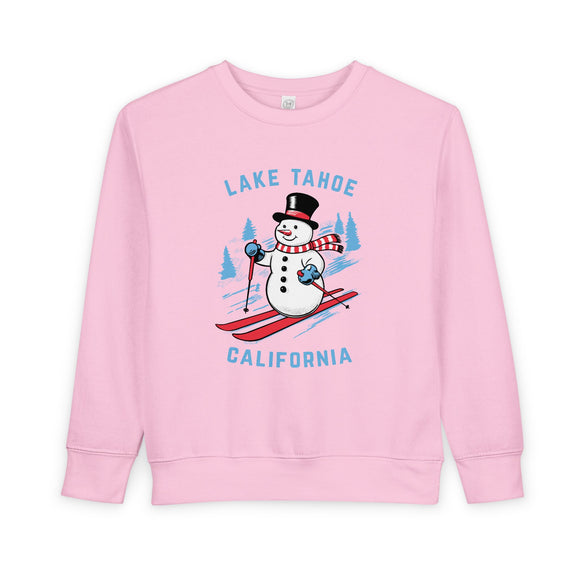 Lake Tahoe, California Toddler Sweatshirt - Skiing Snowman Lake Tahoe Toddler Crewneck Sweatshirt