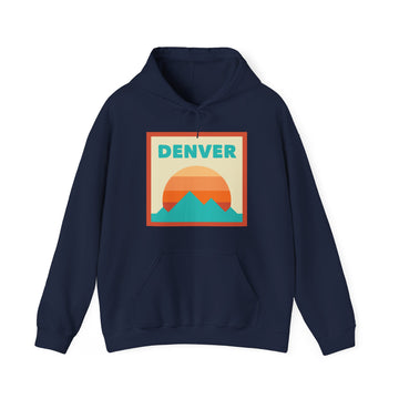 Buy navy Denver, Colorado Mountain Sun Hoodie - Unisex Hooded Sweatshirt, Travel Sweatshirt, Sunset