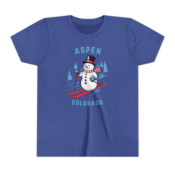 Buy heather-true-royal Aspen, Colorado Youth Skiing Snowman Tee - Kids Aspen T Shirt