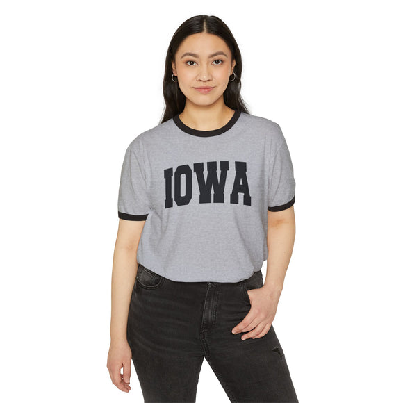 Iowa Cotton Ringer Graphic Tee - Unisex Iowa T Shirt, Vintage Style Tee, Men's/Women's Tee