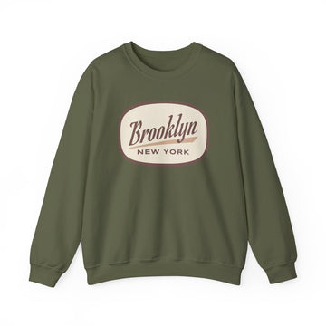 Buy military-green Brooklyn, New York Sweatshirt - Unisex Retro Crewneck Brooklyn Sweatshirt - Oval Badge