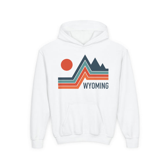 Wyoming Youth Hoodie - Retro Mountain Wyoming Youth Sweatshirt
