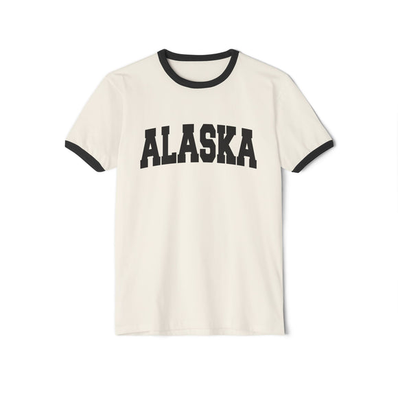 Alaska Unisex Cotton Ringer T-Shirt, Vintage Graphic Tee, Adventure Apparel, Travel Souvenir, Gift for Nature Lovers, Sportswear