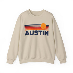 Austin, Texas Sweatshirt Retro Sun Unisex - Austin Vintage Inspired Warm Pullover Jumper