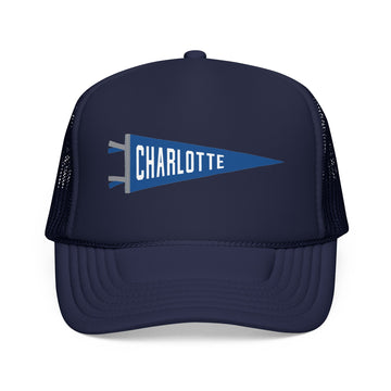 Charlotte, North Carolina Pennant Trucker Hat — Retro Flag Foam Cap