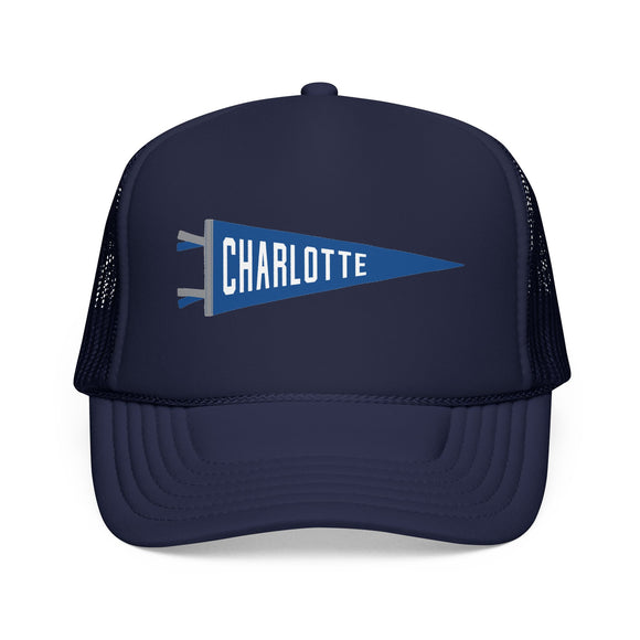 Charlotte, North Carolina Pennant Trucker Hat — Retro Flag Foam Cap
